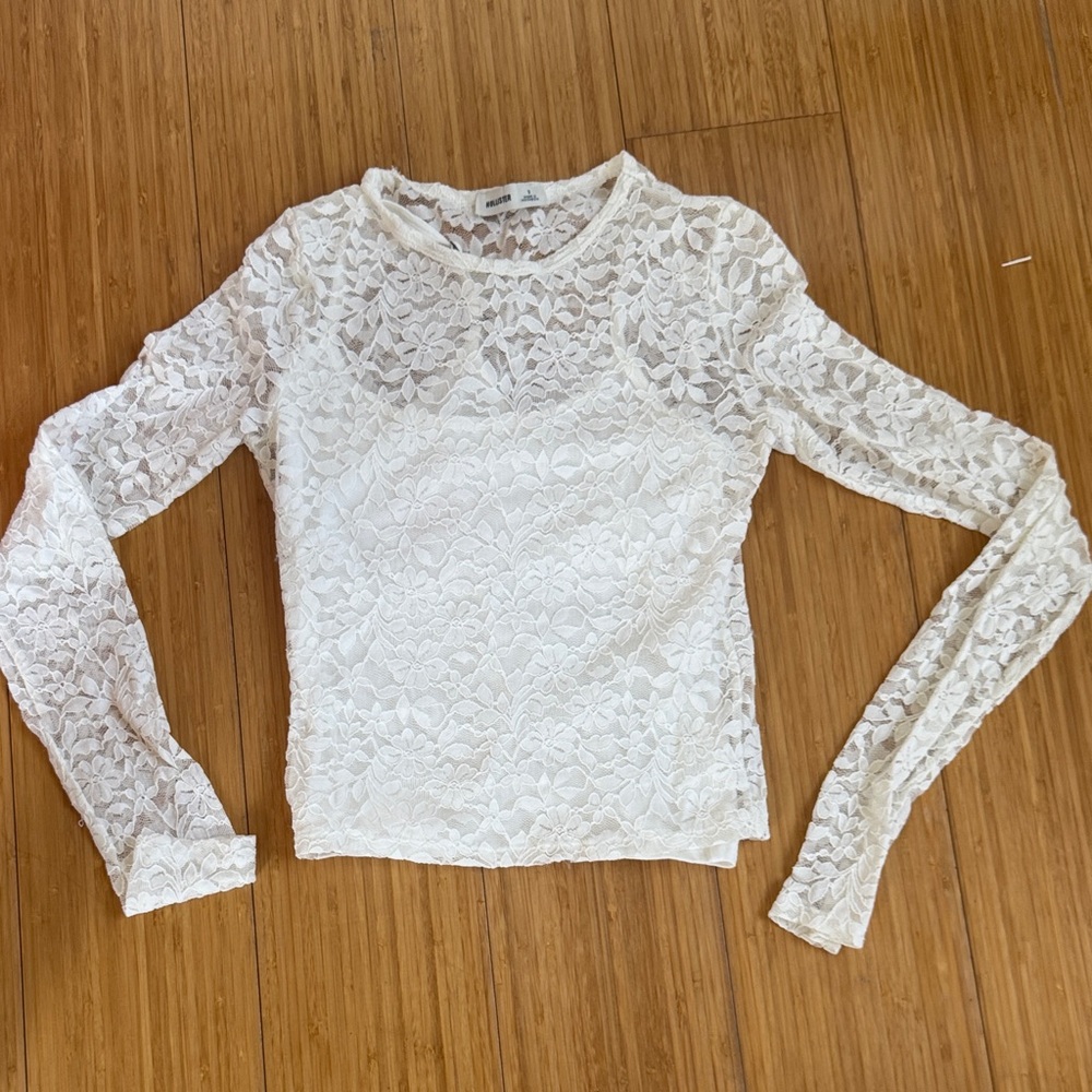 Sheer Lace Long-Sleeve Top - White
